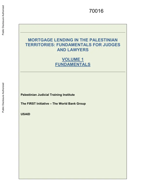 Mortgage Lending in the Palestinian Territories: Fundamentals for Judges and Lawyers