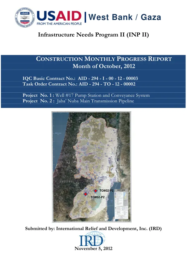 Construction Monthly Progress Report for Infrastructure Needs Program II (INP II)