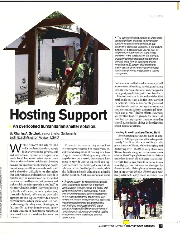 HOSTING SUPPORT - AN OVERLOOKED HUMANITARIAN SHELTER SOLUTION