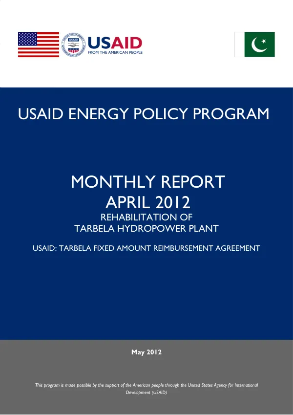 Rehabilitation of Tarbela Hydropower Plant under FARA: Monthly Report April 2012
