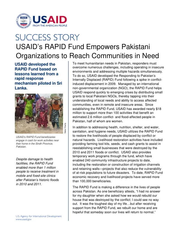 USAID’s RAPID Fund Empowers Pakistani Organizations to Reach Communities in Need