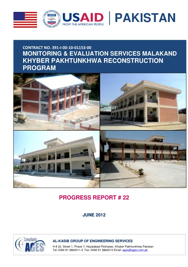 Progress Report # 22: Monitoring & Evaluation Services Malakand: Khyber Pakhtunkhwa Reconstruction Program