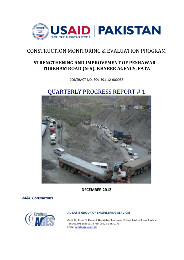 Strengthening and Improvement of Peshawar Torkham Road Quarterly Progress Report # 1 (December 2012)