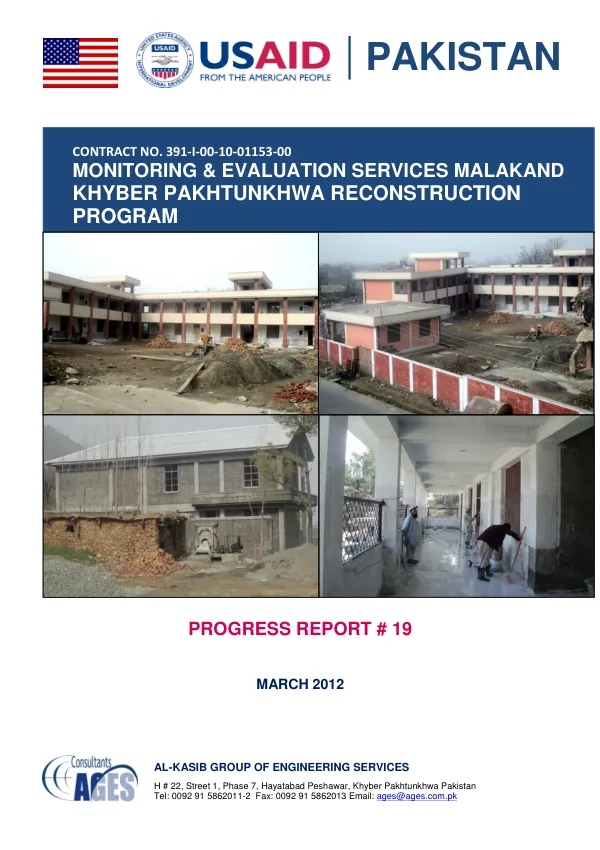 Progress Report # 19: Monitoring & Evaluation Services Malakand: Khyber Pakhtunkhwa Reconstruction Program