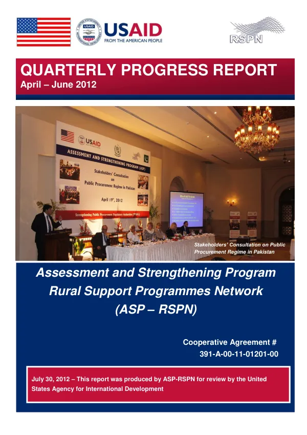 Quarterly Program Performance Report: Assessment and Strengthening Program (ASP) of the Rural Support Program Network (RSPN)