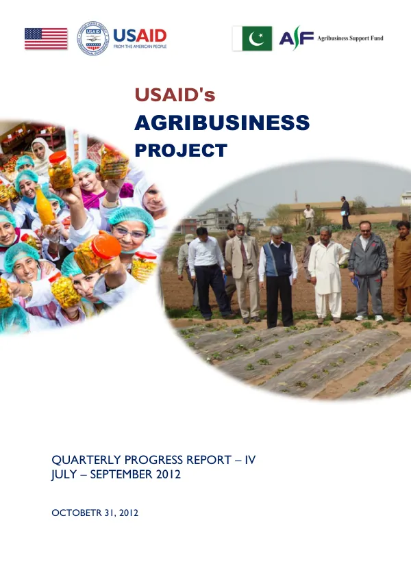 USAID's Agribusiness Project Quarterly Progress Report – IV (July – September 2012)