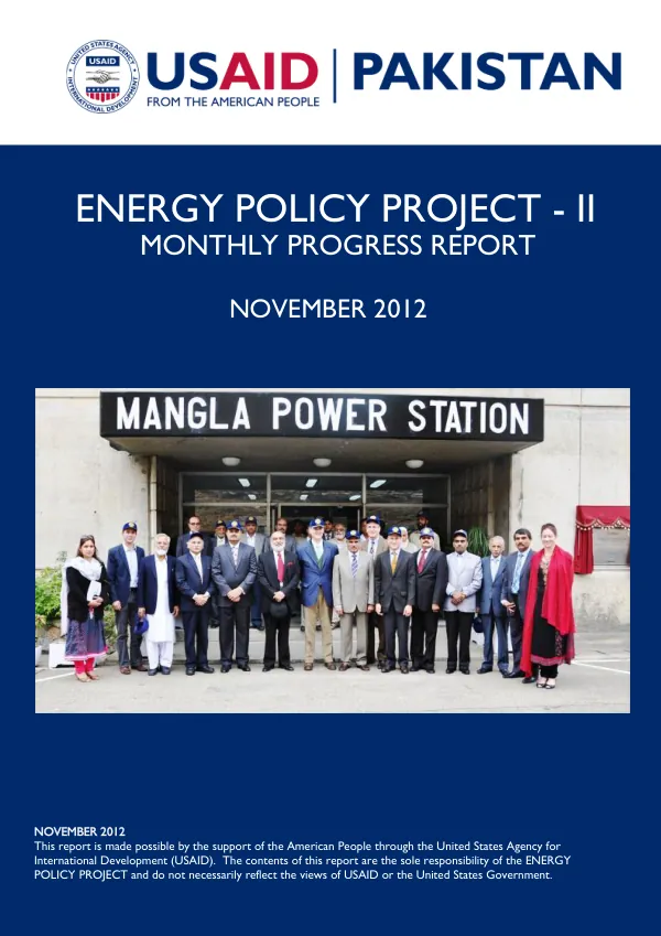ENERGY POLICY PROJECT - II MONTHLY PROGRESS REPORT NOVEMBER 2012