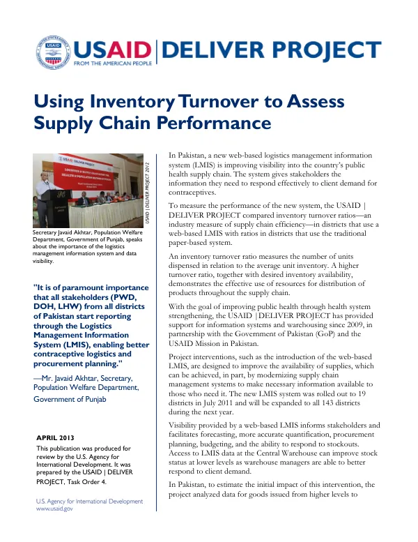 USAID | DELIVER PROJECT 2012: Using Inventory Turnover to Assess Supply Chain Performance