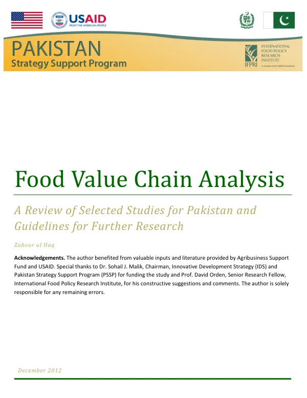 Food Value Chain Analysis: A Review of Selected Studies for Pakistan and Guidelines for Further Research