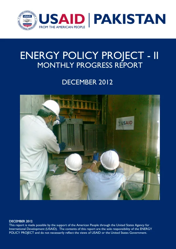 USAID Energy Policy Project - II Monthly Progress Report December 2012