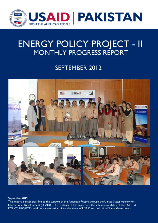 ENERGY POLICY PROJECT - II MONTHLY PROGRESS REPORT SEPTEMBER 2012