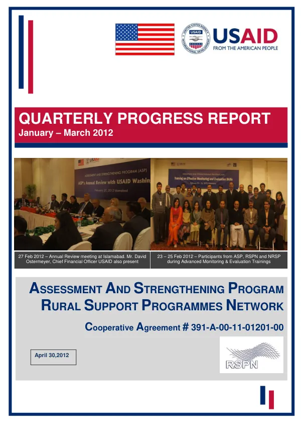 Quarterly Progress Report: Assessment and Strengthening Program