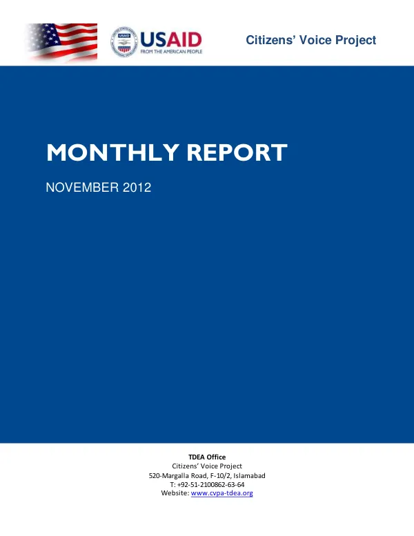 Monthly Report: November 2012