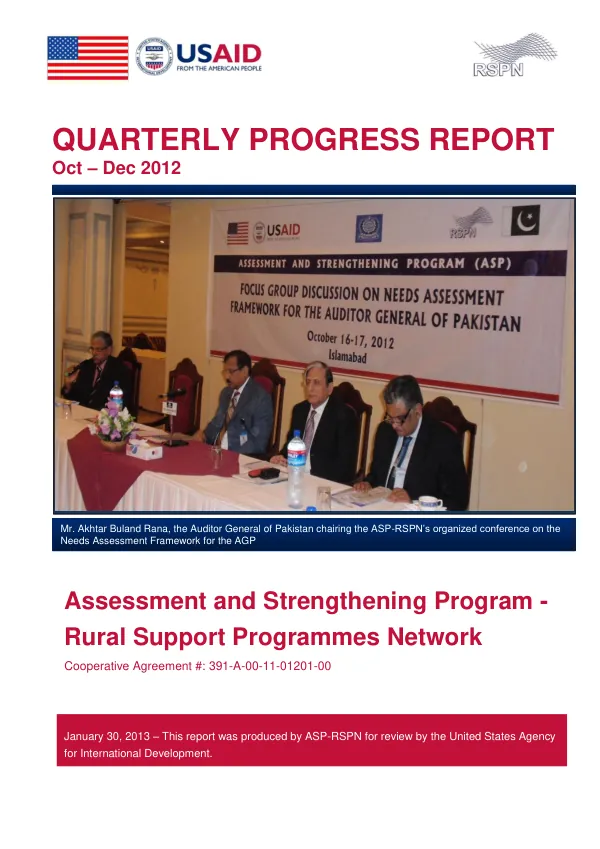 Quarterly Progress Report Oct – Dec 2012