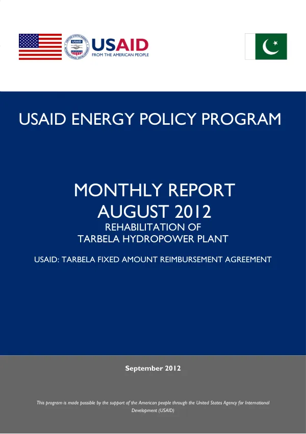 Rehabilitation of Tarbela Hydropower Plant under FARA: Monthly Report August 2012