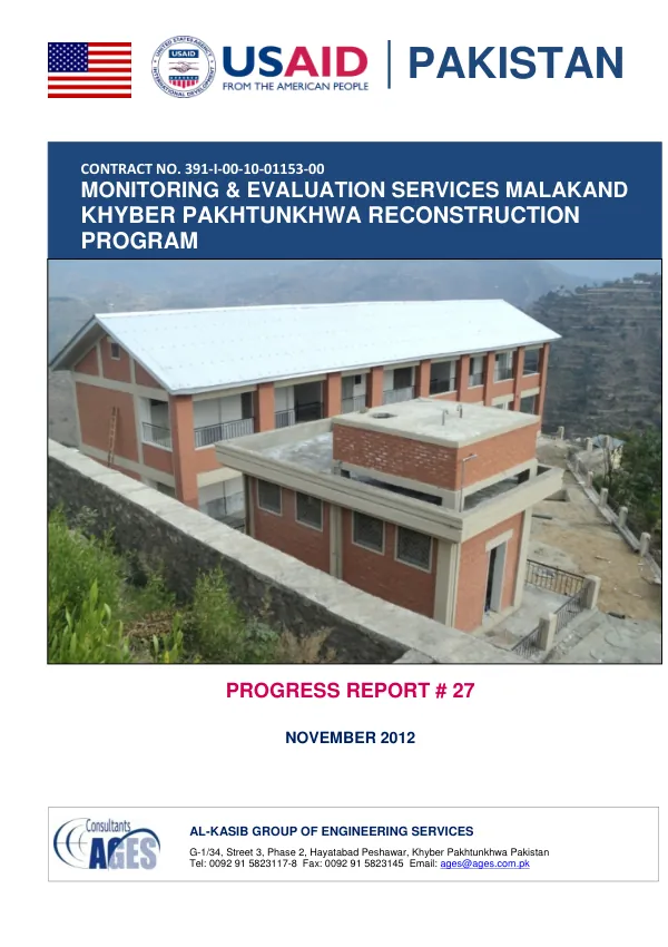 Progress Report # 27: Monitoring & Evaluation Services Malakand: Khyber Pakhtunkhwa Reconstruction Program