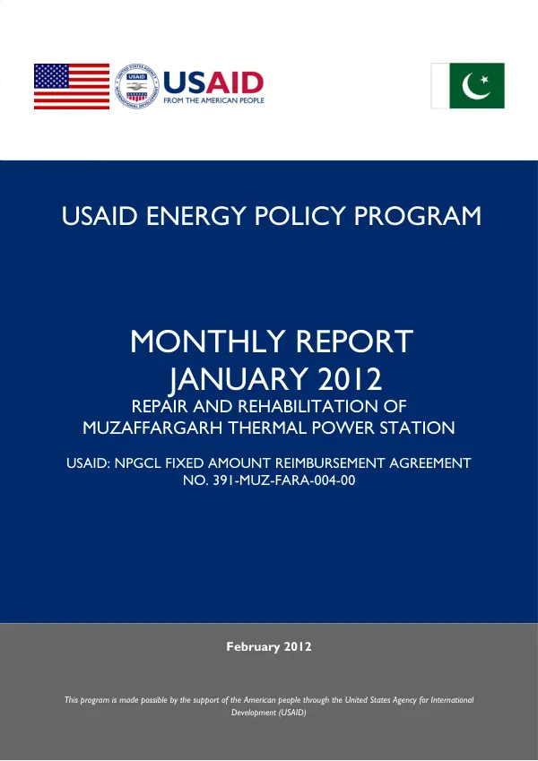 Monthly Report: Repair and Rehabilitation of Muzaffargarh Thermal Power Station