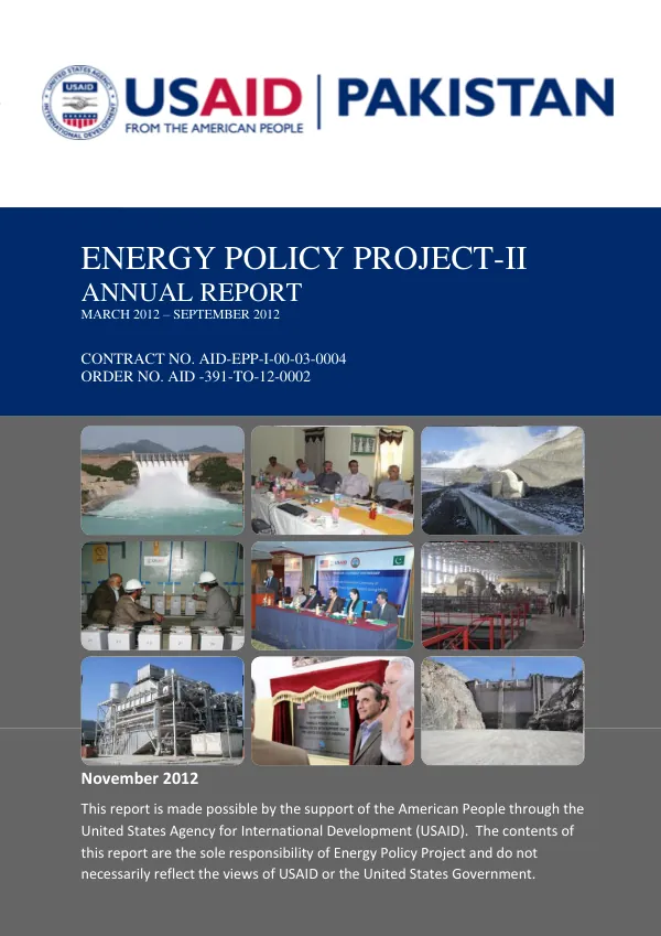 Energy Policy Project-II--Annual Report: March – September 2012