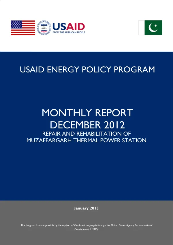 Monthly Report: Repair and Rehabilitation of Muzaffargarh Thermal Power Station