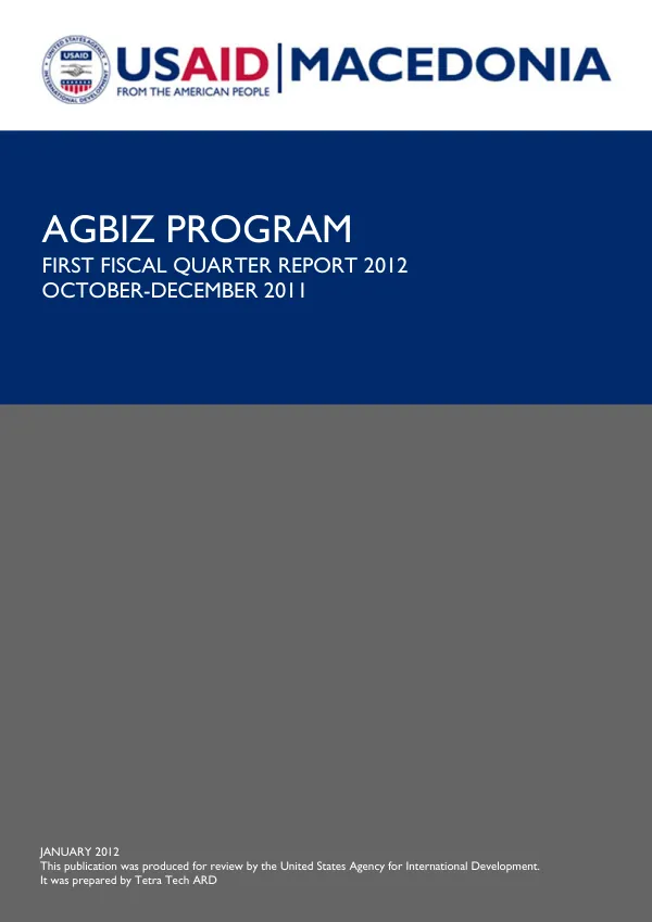 AGBIZ PROGRAM FIRST FISCAL QUARTER 2012 REPORT