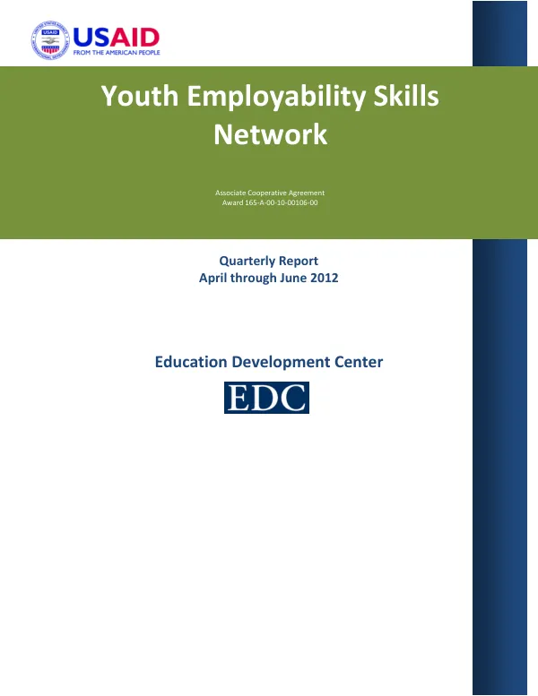 Quarterly Report, April-June 2012: Youth Employability Skills (YES) Network
