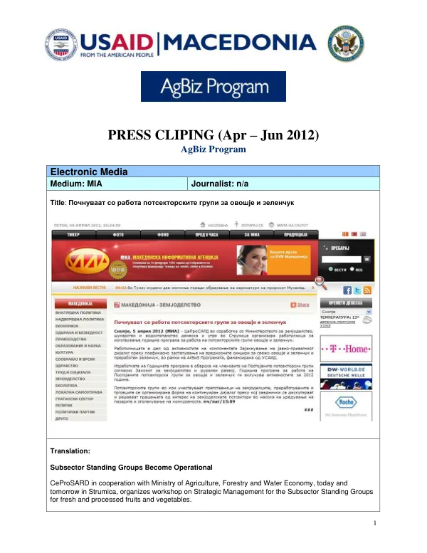 Press Clippings: AgBiz Program (Apr – Jun 2012)