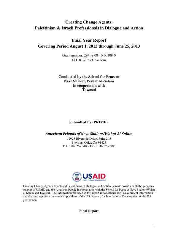 Creating Change Agents: Palestinian & Israeli Professionals in Dialogue and Action