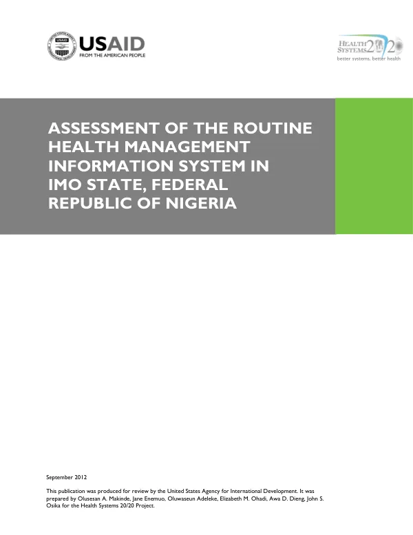Assessment of the Routine Health Management Information System in Imo State, Federal Republic of Nigeria