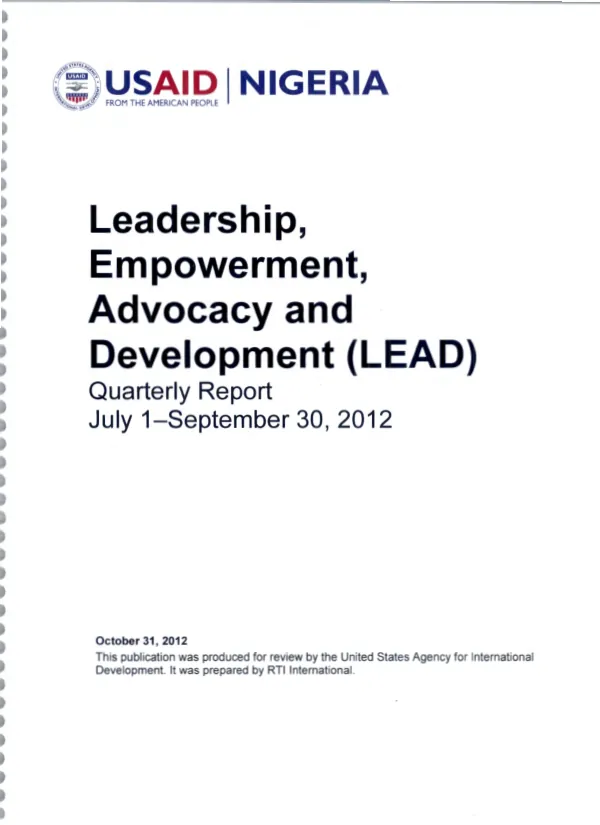Leadership, Empowerment, Advocacy and Development (LEAD) Quarterly Report July 1-September 30, 2012