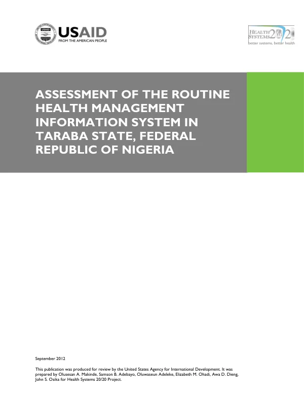 Assessment of the Routine Health Management Information System in Taraba State, Federal Republic of Nigeria