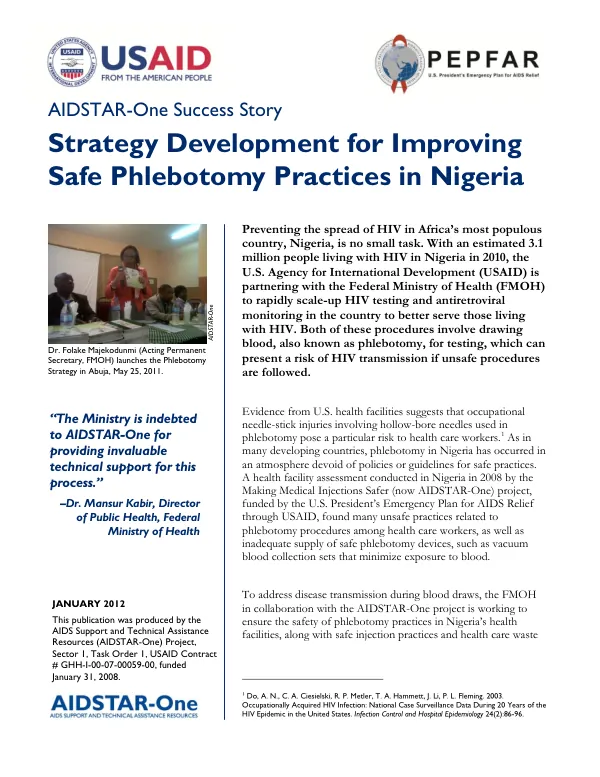AIDSTAR-One Success Story: Strategy Development for Improving Safe Phlebotomy Practices in Nigeria