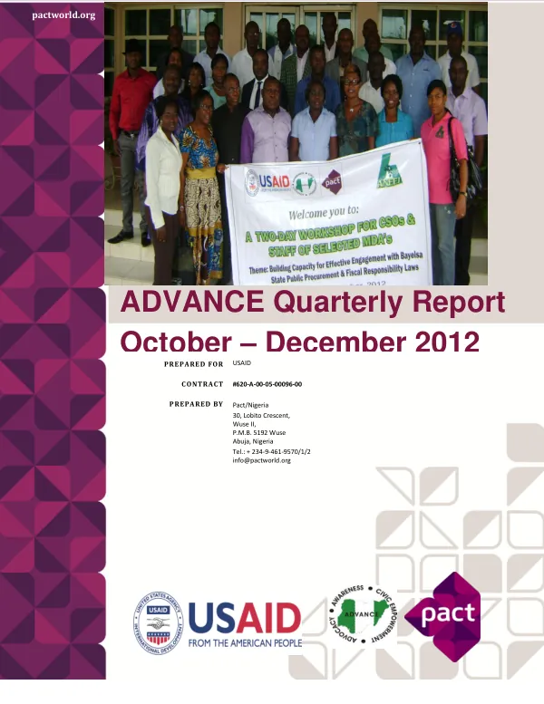 ADVANCE Quarterly Report, FY 2013 Quarter 1-Oct – Dec 2012