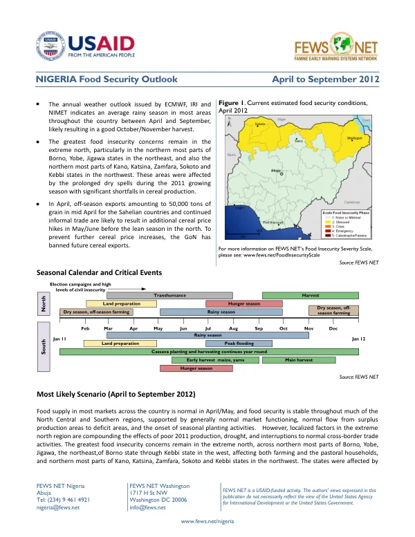 NIGERIA Food Security Outlook April to September 2012