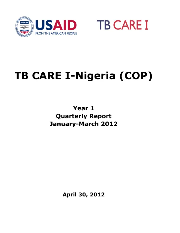 TB CARE I-Nigeria (COP) Year 1 Quarterly Report January-March 2012