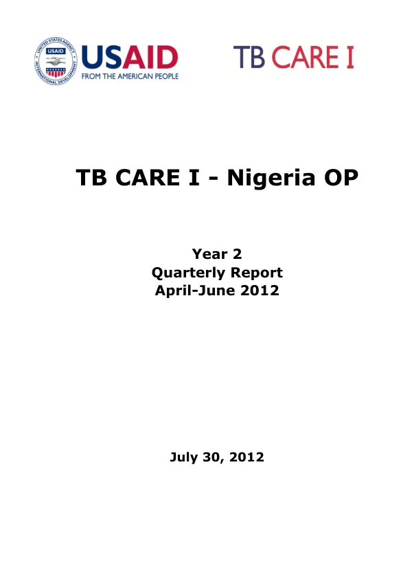 TB CARE I - Nigeria OP Year 2 Quarterly Report April-June 2012