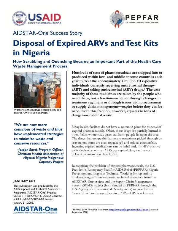 AIDSTAR-One Success Story: Disposal of Expired ARVs and Test Kits in Nigeria