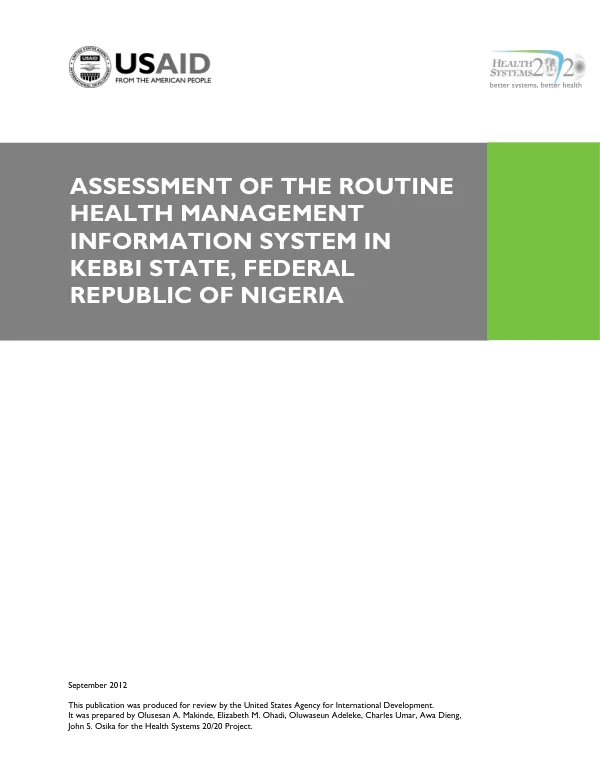 Assessment of the Routine Health Management Information System in Kebbi State, Federal Republic of Nigeria