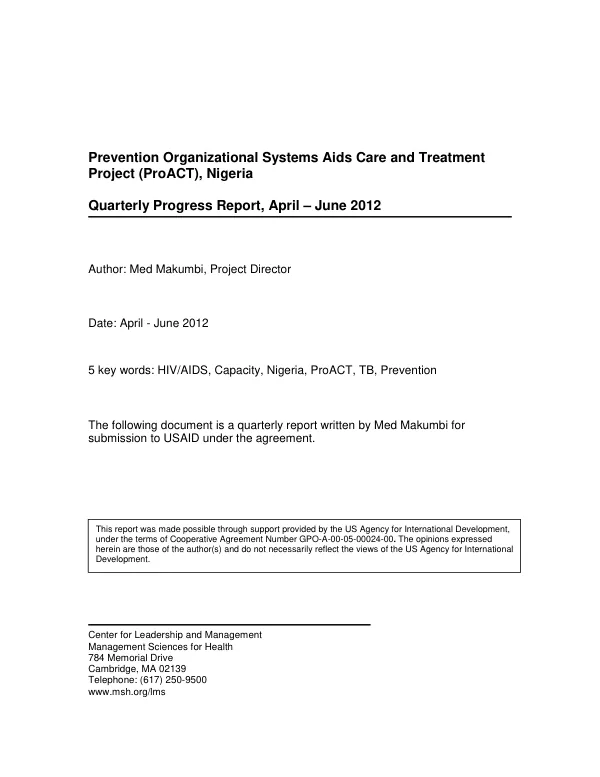 Prevention Organizational Systems AIDS Care and Treatment Project— ProACT