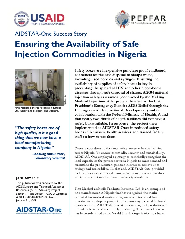 AIDSTAR-One Success Story: Ensuring the Availability of Safe Injection Commodities in Nigeria