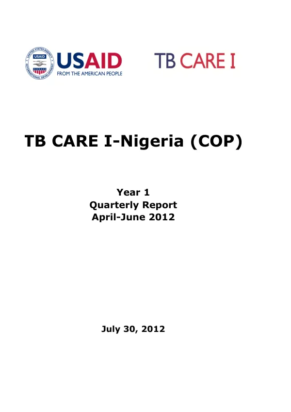TB CARE I-Nigeria (COP) Year 1 Quarterly Report April-June 2012