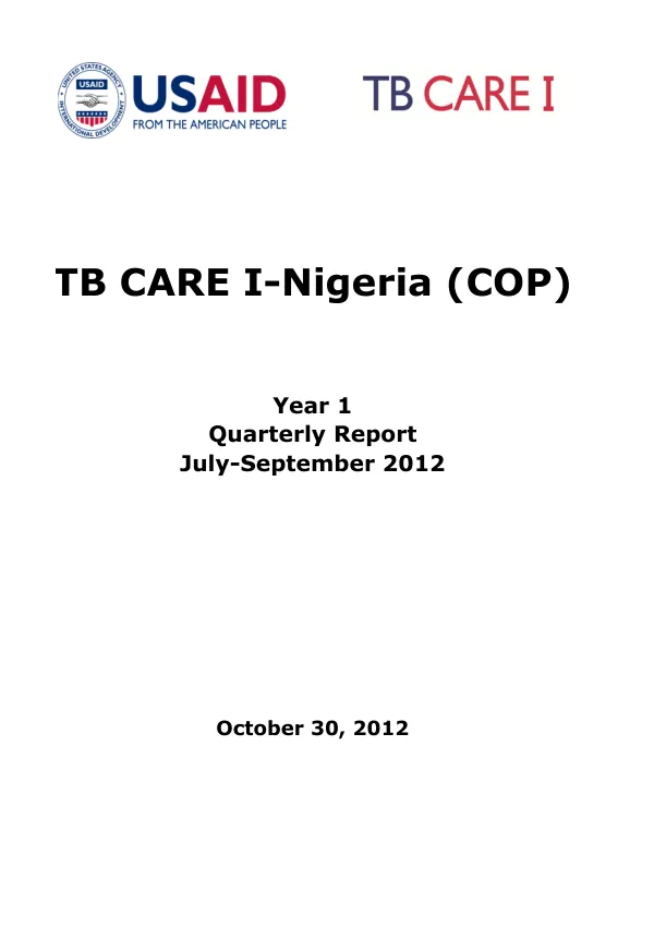 TB CARE I-Nigeria (COP) Year 1 Quarterly Report July-September 2012