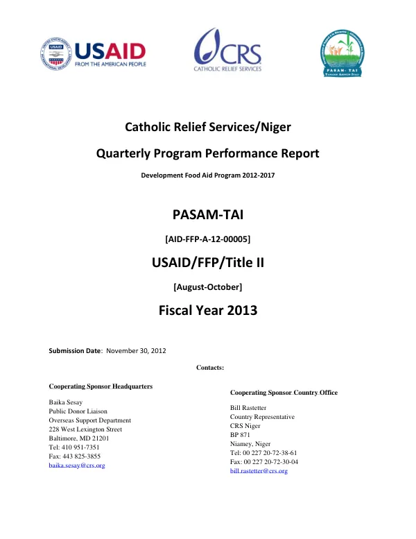 Quarterly Program Performance Report: Development Food Aid Program 2012-2017