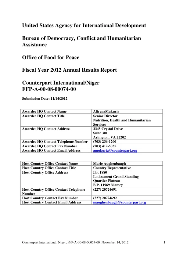 Fiscal Year 2012 Annual Results Report
