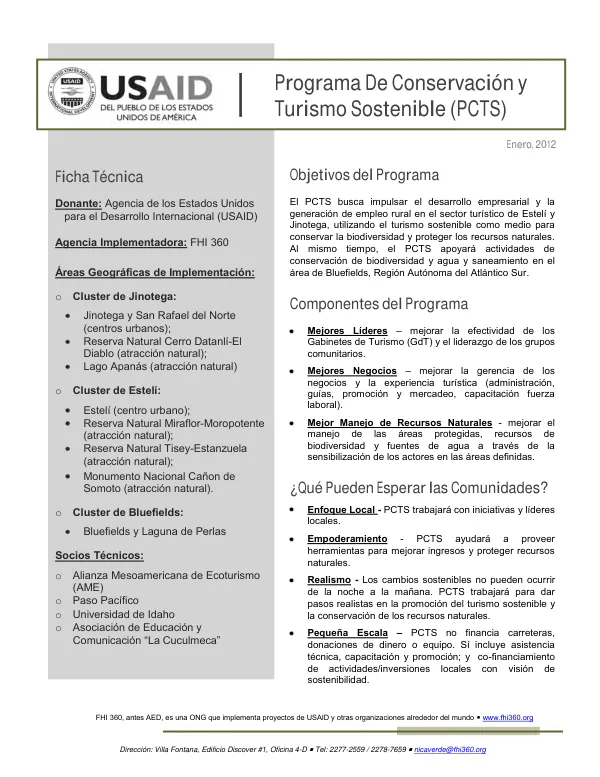 Programa De Conservación y Turismo Sostenible (PCTS)