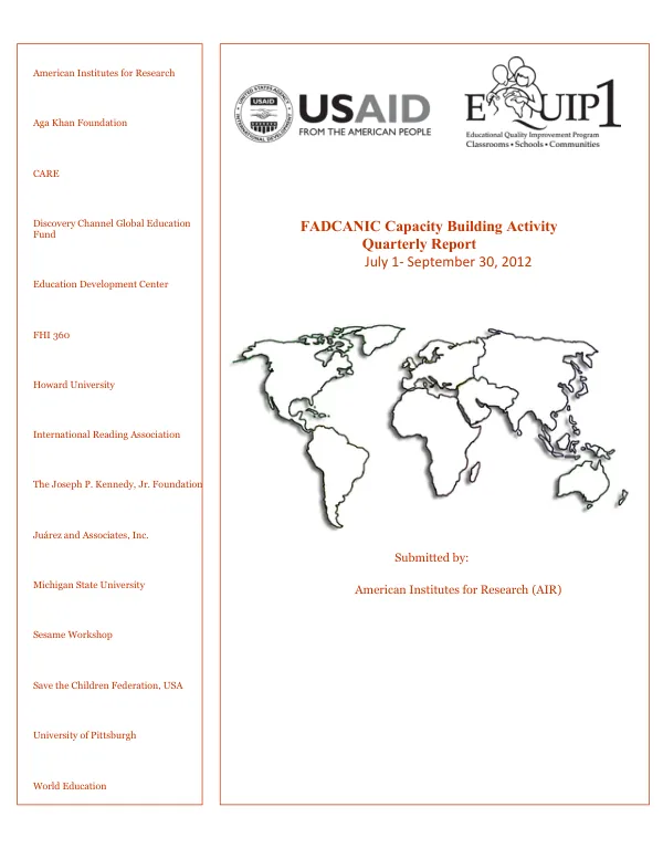 FADCANIC Capacity Building Activity Quarterly Report July 1- September 30, 2012
