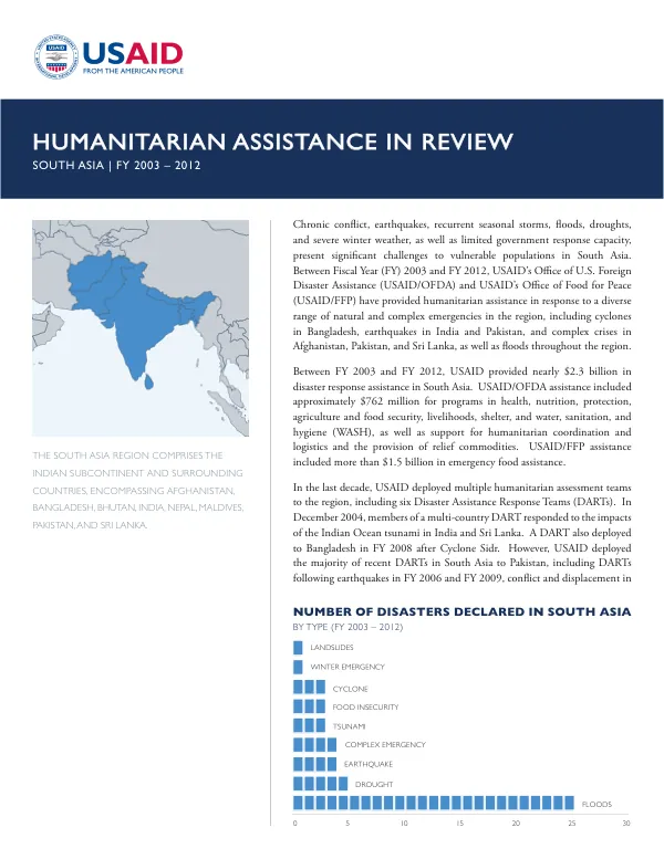 Humanitarian Assistance in Review South Asia | FY 2003 – 2012