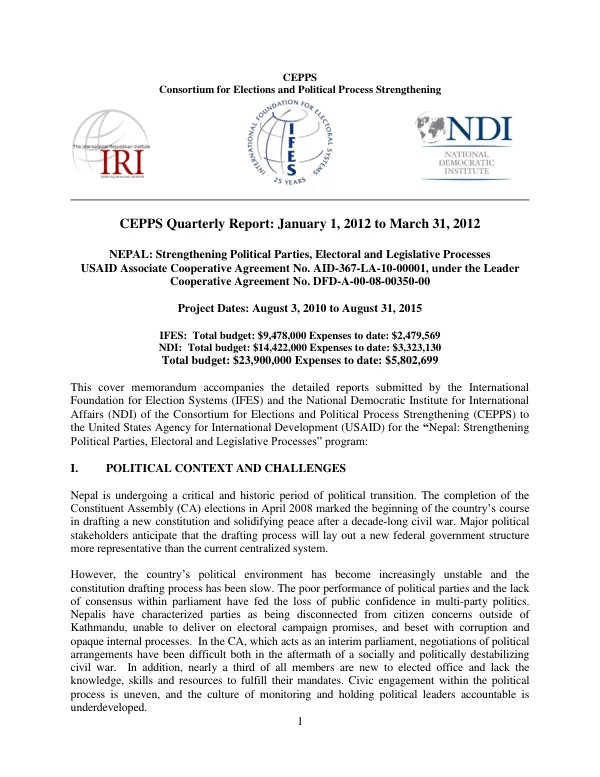 CEPPS Quarterly Report: January 1, 2012 to March 31, 2012