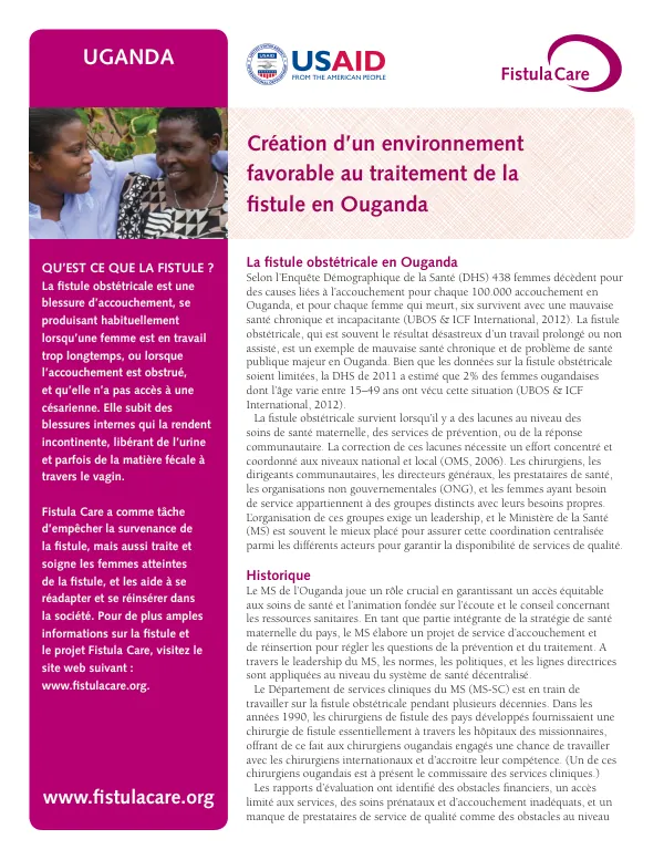 Création d’un environnement favorable au traitement de la fistule en Ouganda