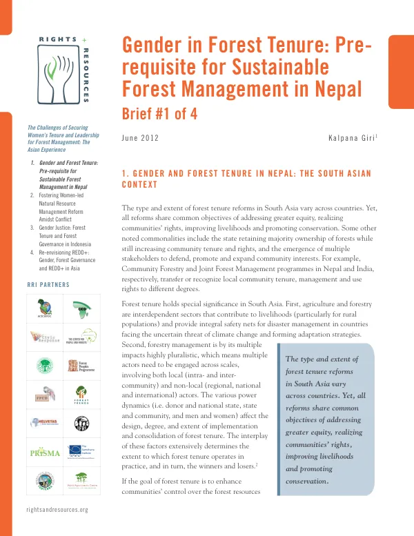 Gender and Forest Tenure in Nepal: The South Asian Context