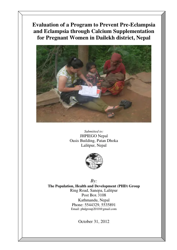 Evaluation of a Program to Prevent Pre-Eclampsia and Eclampsia through Calcium Supplementation for Pregnant Women in Dailekh district, Nepal